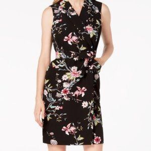 Sleeveless Black Floral Wrap Dress - Pink Floral